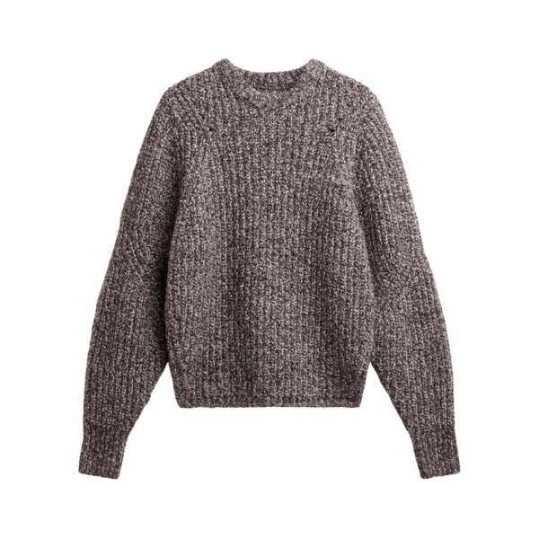 The Frankie Shop Vezia Chunky Knit Sweater - Brown Melange - Oversized Minimalist Knitwear in Brown - Shop at Coveti