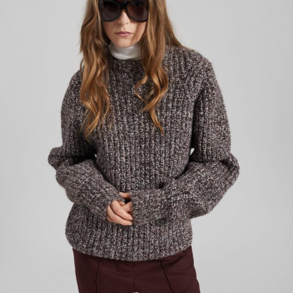 The Frankie Shop Vezia Chunky Knit Sweater - Brown Melange - Oversized Minimalist Knitwear in Brown - Shop at Coveti