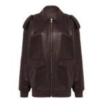 The Frankie Shop Viper Leather Jacket - Brown - Oversized Minimalist Jackets in Brown - Shop at Coveti