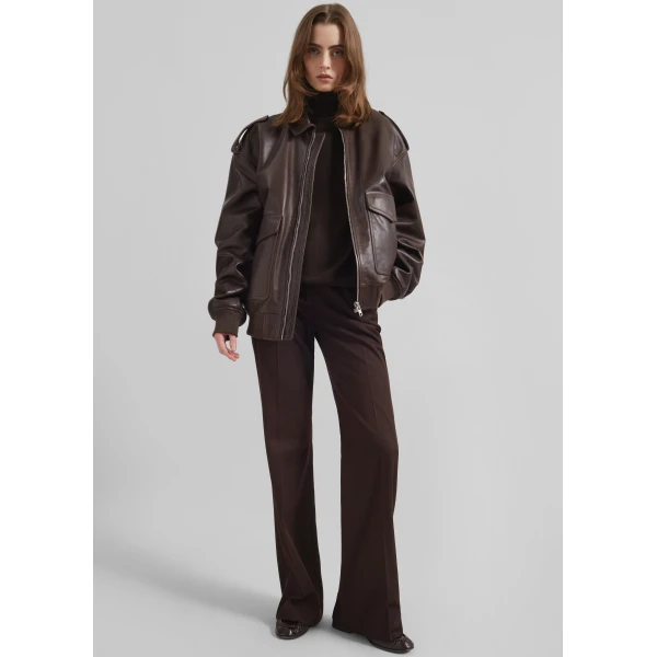 The Frankie Shop Viper Leather Jacket – Brown, view 4