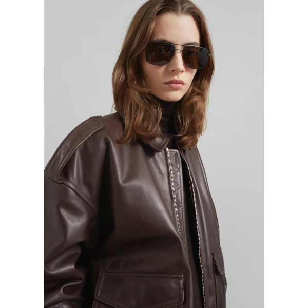 The Frankie Shop Viper Leather Jacket – Brown, view 7