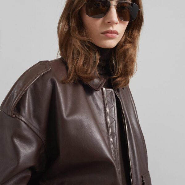 The Frankie Shop Viper Leather Jacket - Brown - Oversized Minimalist Jackets in Brown - Shop at Coveti
