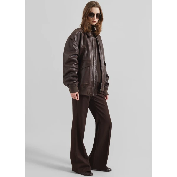 The Frankie Shop Viper Leather Jacket – Brown, view 8