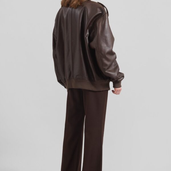 The Frankie Shop Viper Leather Jacket - Brown - Oversized Minimalist Jackets in Brown - Shop at Coveti