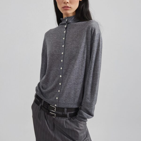 The Frankie Shop Vradal High Neck Cardigan - Grey - Oversized Minimalist Knitwear in Grey - Shop at Coveti