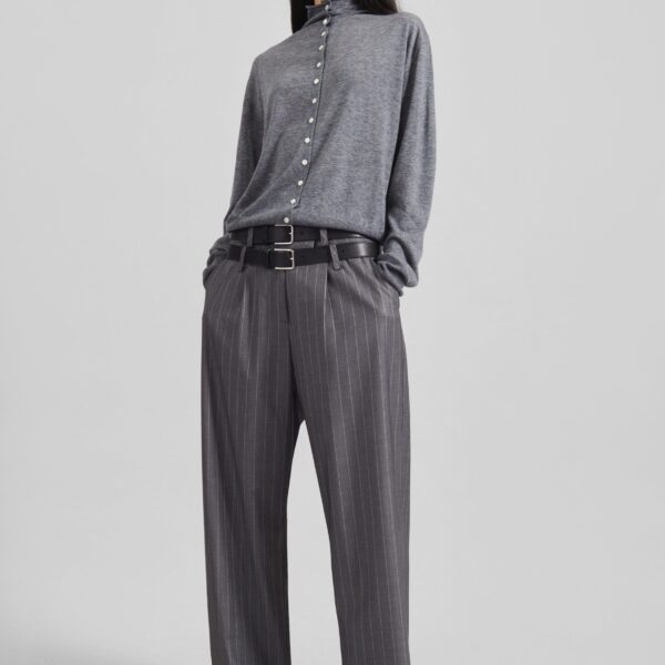The Frankie Shop Vradal High Neck Cardigan - Grey - Oversized Minimalist Knitwear in Grey - Shop at Coveti