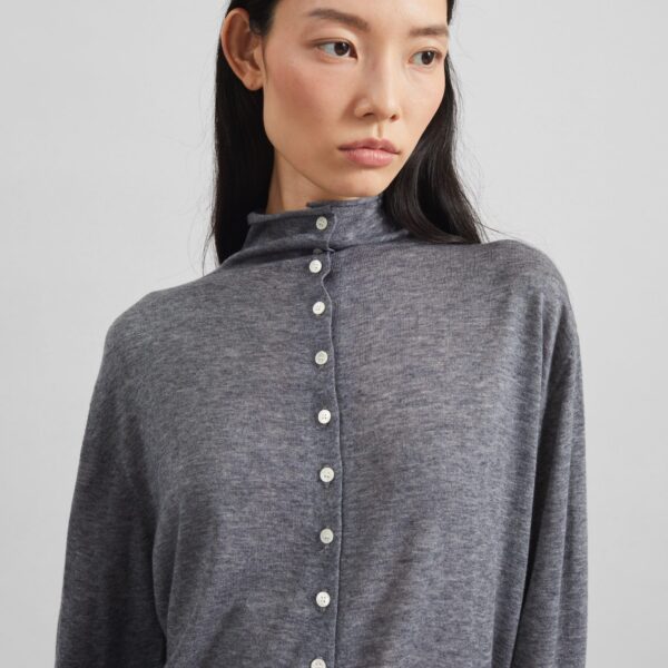 The Frankie Shop Vradal High Neck Cardigan - Grey - Oversized Minimalist Knitwear in Grey - Shop at Coveti