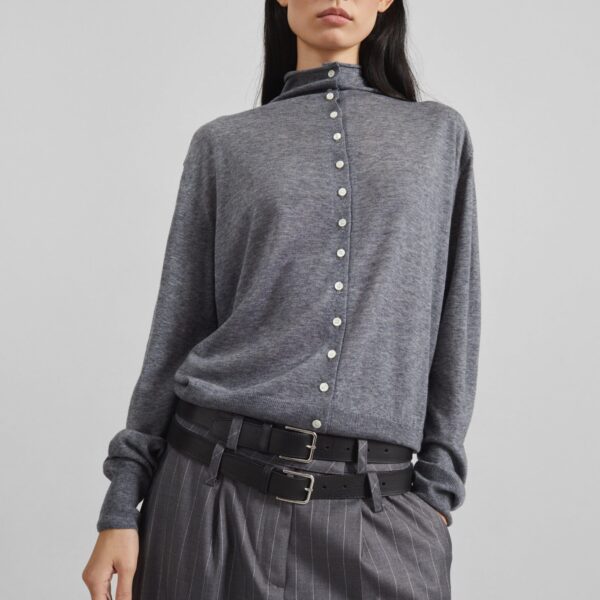 The Frankie Shop Vradal High Neck Cardigan - Grey - Oversized Minimalist Knitwear in Grey - Shop at Coveti