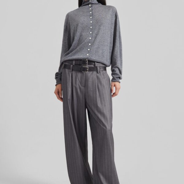 The Frankie Shop Vradal High Neck Cardigan - Grey - Oversized Minimalist Knitwear in Grey - Shop at Coveti