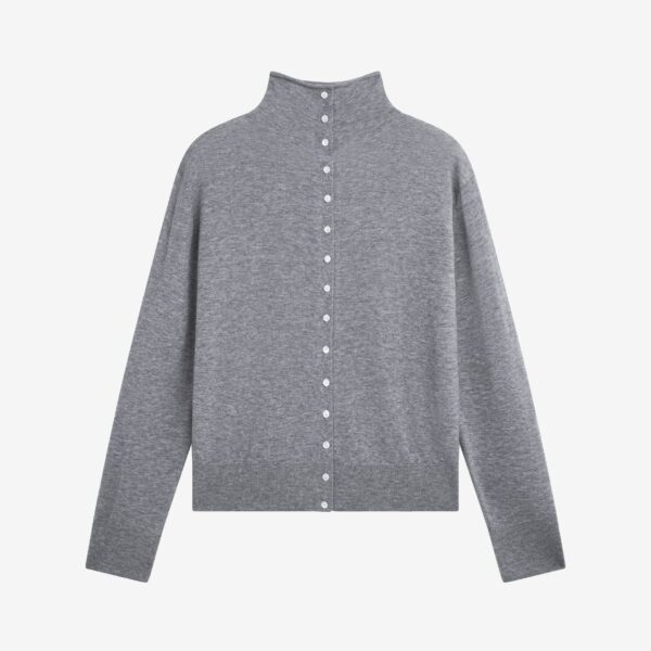 The Frankie Shop Vradal High Neck Cardigan - Grey - Oversized Minimalist Knitwear in Grey - Shop at Coveti