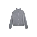 The Frankie Shop Vradal High Neck Cardigan - Grey - Oversized Minimalist Knitwear in Grey - Shop at Coveti