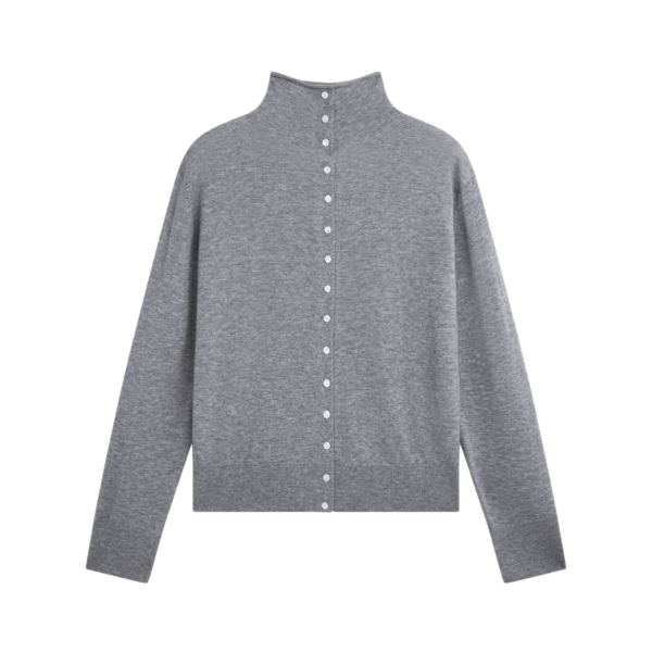 The Frankie Shop Vradal High Neck Cardigan - Grey - Oversized Minimalist Knitwear in Grey - Shop at Coveti