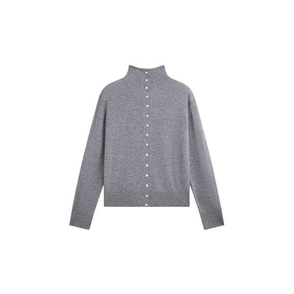 The Frankie Shop Vradal High Neck Cardigan - Grey - Oversized Minimalist Knitwear in Grey - Shop at Coveti