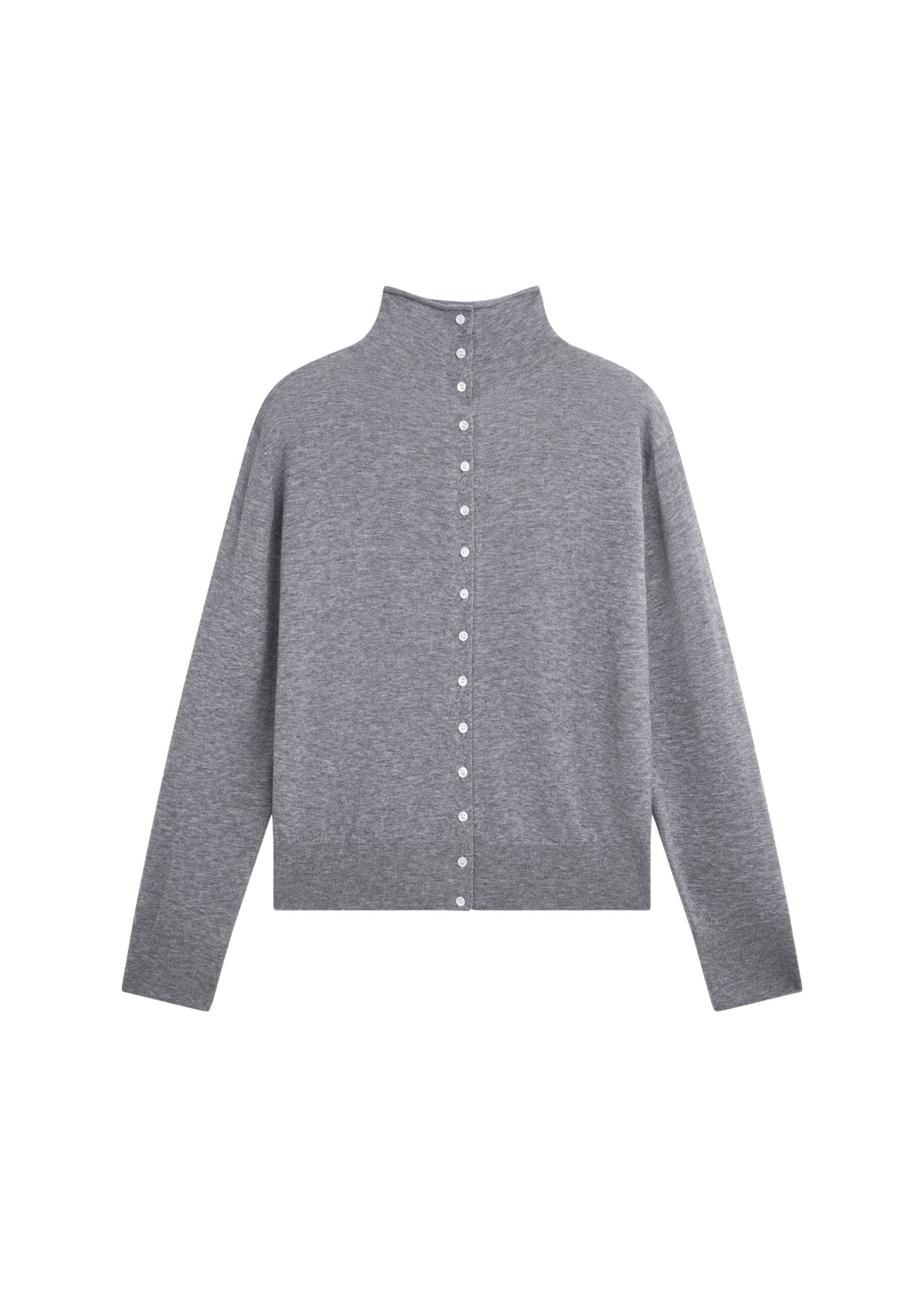 The Frankie Shop Vradal High Neck Cardigan - Grey - Oversized Minimalist Knitwear in Grey - Shop at Coveti