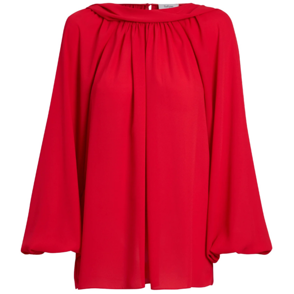 Safiyaa Tilde Top in Azalea Red - Safiyaa Tops - Heavy Crepe Cape Gown - Shop at Coveti