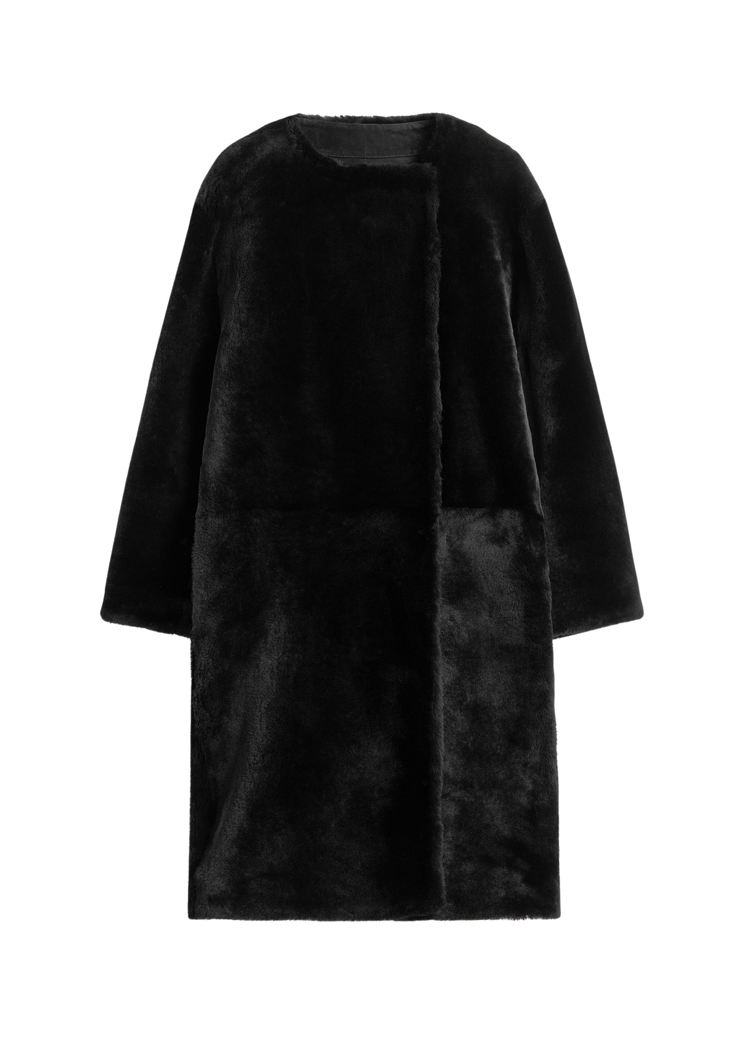 Toteme-Collarless-shearling-coat-black77960_nobg Toteme Coats with minimalist design at Coveti