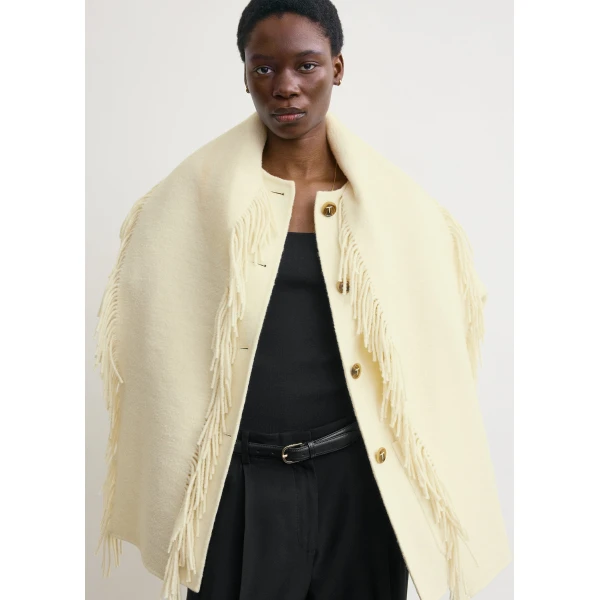 Fringed scarf jacket winter white - Image 5