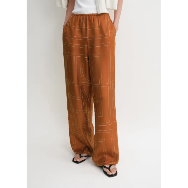 Monogram silk pj bottoms terracotta - Image 5