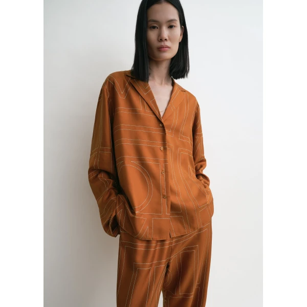 Monogram silk pj top terracotta - Image 5