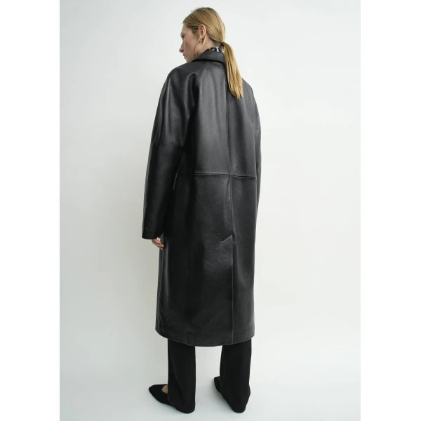 Raglan leather coat black - Image 3