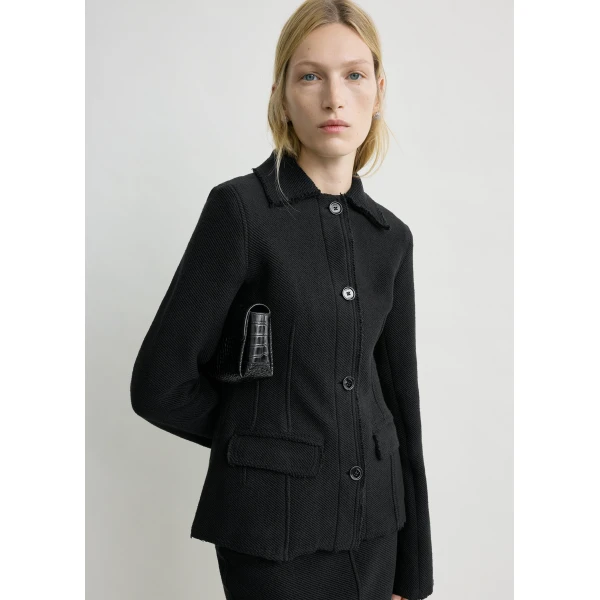 Raw hem cotton jacket black - Image 5
