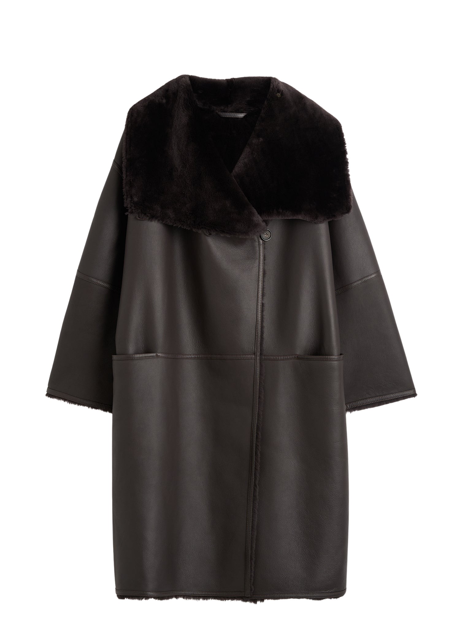 Toteme-Shearling-wrap-coat-dark-brown23888_nobg Toteme Coats with minimalist design at Coveti