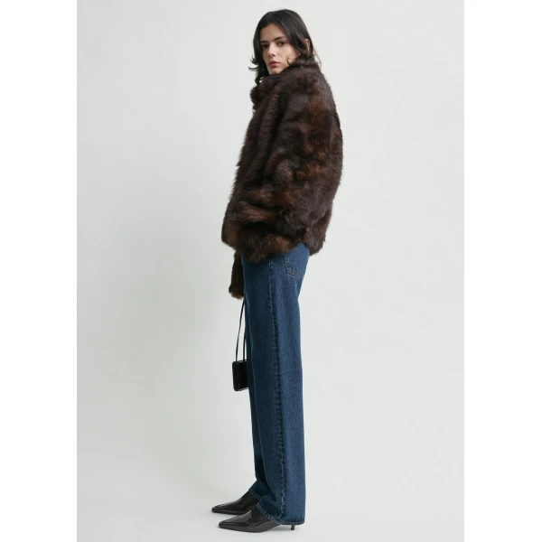 Silky shearling jacket dark brown - Image 3