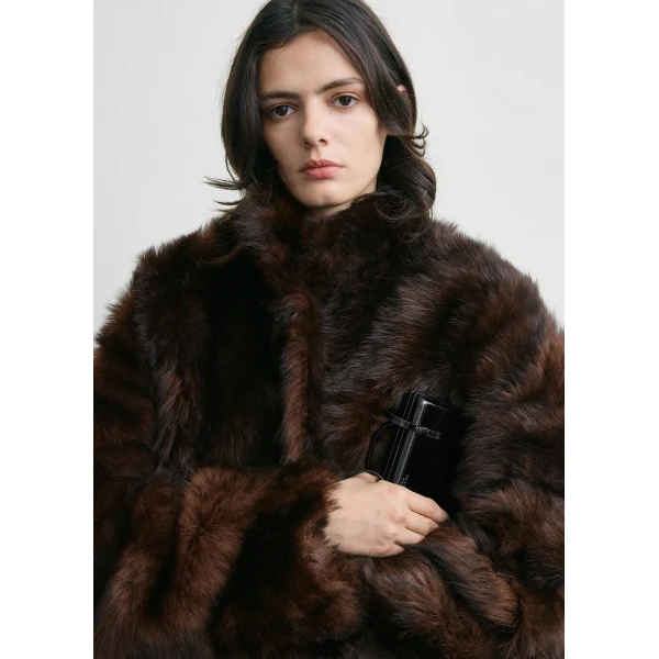 Silky shearling jacket dark brown - Image 5