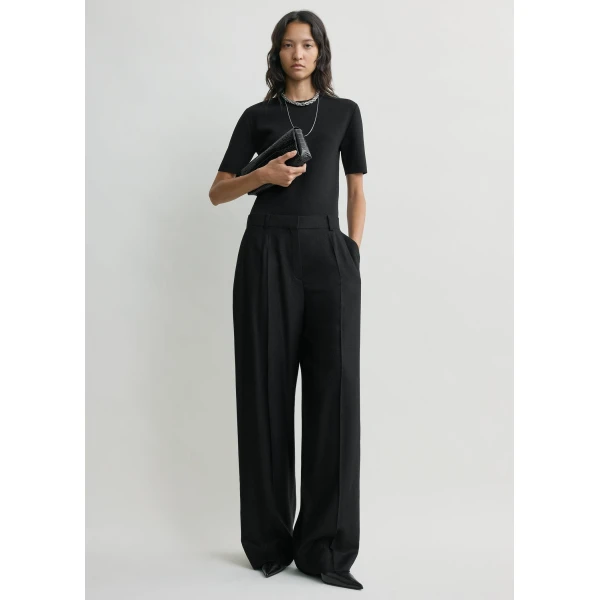 Wide flannel trousers black - Image 3