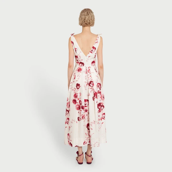 Giambattista Valli V-Neck Midi Ruby Pansies Poplin Dress - Giambattista Valli Dresses - Romantic Couture - Shop at Coveti
