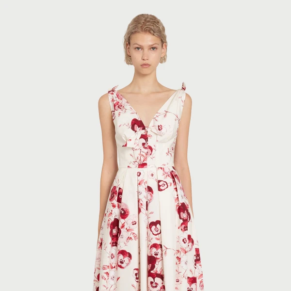 Giambattista Valli V-Neck Midi Ruby Pansies Poplin Dress - Giambattista Valli Dresses - Romantic Couture - Shop at Coveti