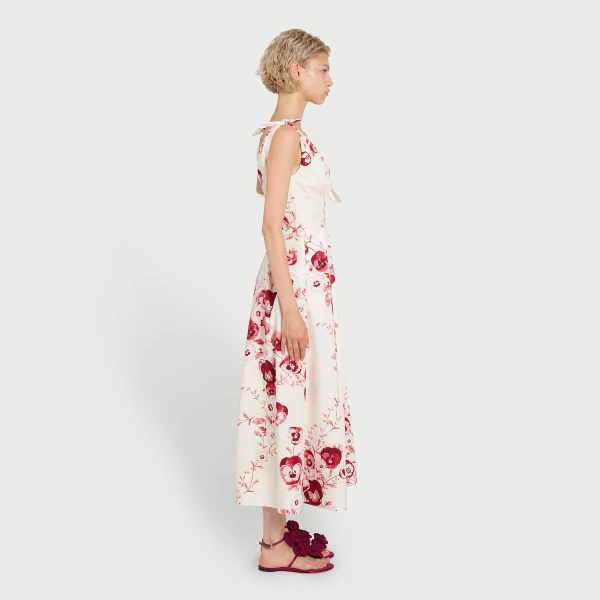 Giambattista Valli V-Neck Midi Ruby Pansies Poplin Dress - Giambattista Valli Dresses - Romantic Couture - Shop at Coveti