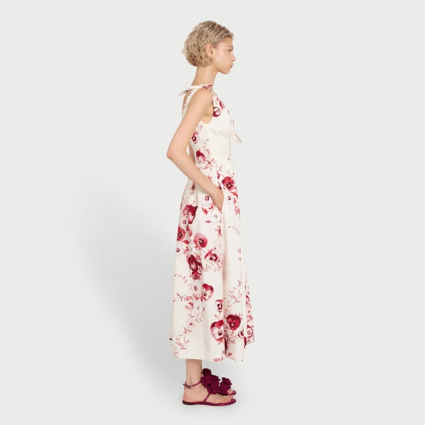 Giambattista Valli V-Neck Midi Ruby Pansies Poplin Dress - Giambattista Valli Dresses - Romantic Couture - Shop at Coveti