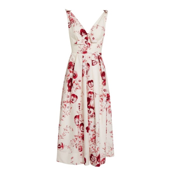 Giambattista Valli V-Neck Midi Ruby Pansies Poplin Dress - Giambattista Valli Dresses - Romantic Couture - Shop at Coveti