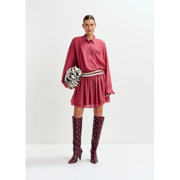Essentiel Antwerp Vintage pink ruffled layered mini skirt, view 2