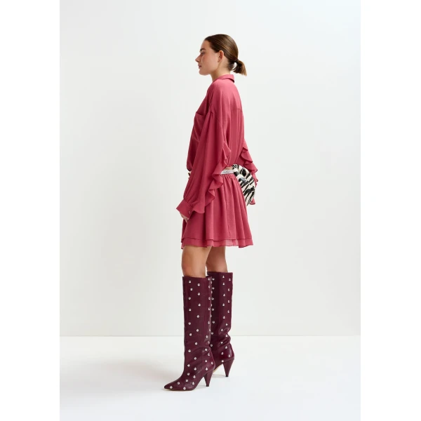 Essentiel Antwerp Vintage pink ruffled layered mini skirt, view 3