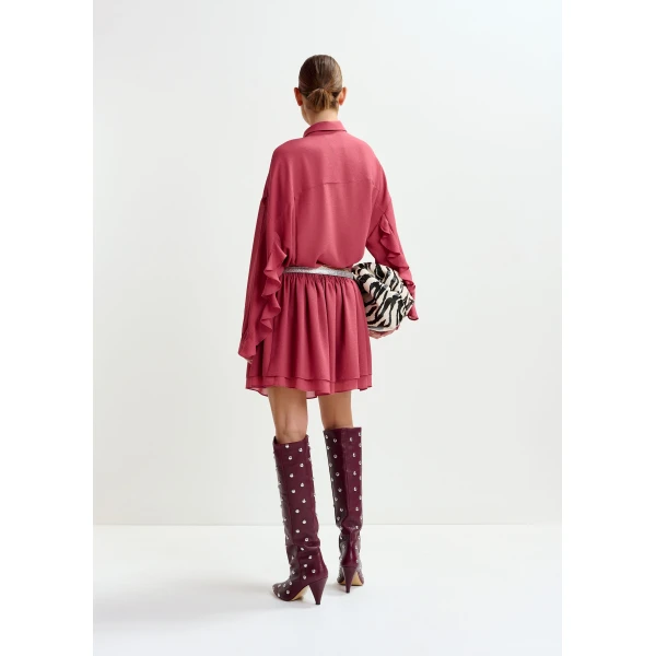 Essentiel Antwerp Vintage pink ruffled layered mini skirt, view 4
