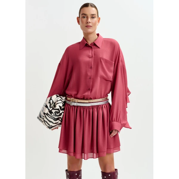 Essentiel Antwerp Vintage pink ruffled layered mini skirt, view 5