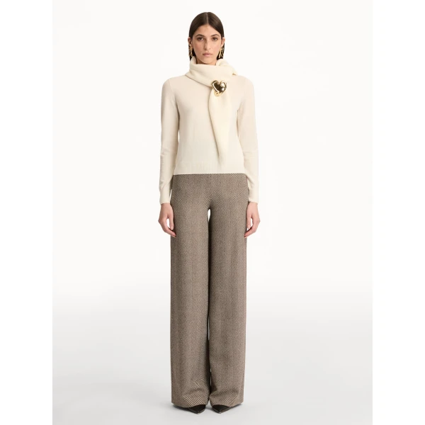 Oscar de la Renta Virgin Wool Pullover with Scarf - Oscar de la Renta Knitwear - American Couture - Shop at Coveti