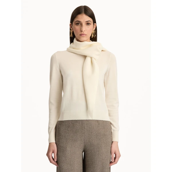 Oscar de la Renta Virgin Wool Pullover with Scarf - Oscar de la Renta Knitwear - American Couture - Shop at Coveti