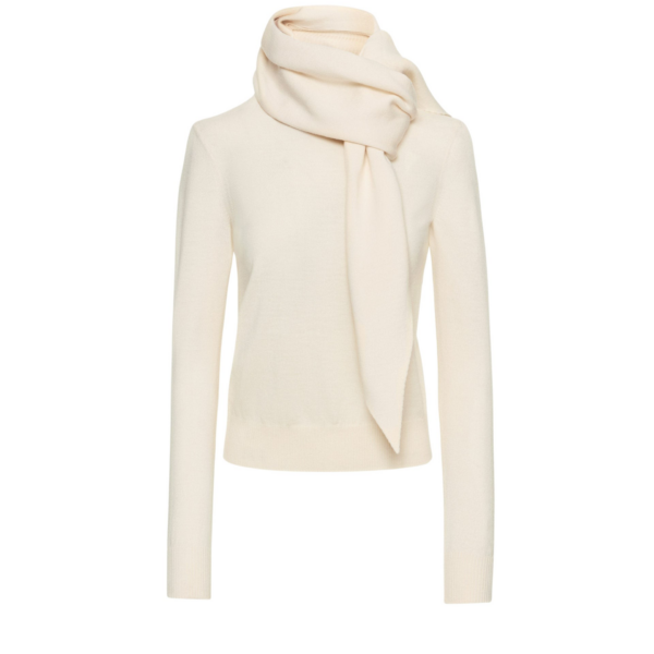 Oscar de la Renta Virgin Wool Pullover with Scarf - Oscar de la Renta Knitwear - American Couture - Shop at Coveti