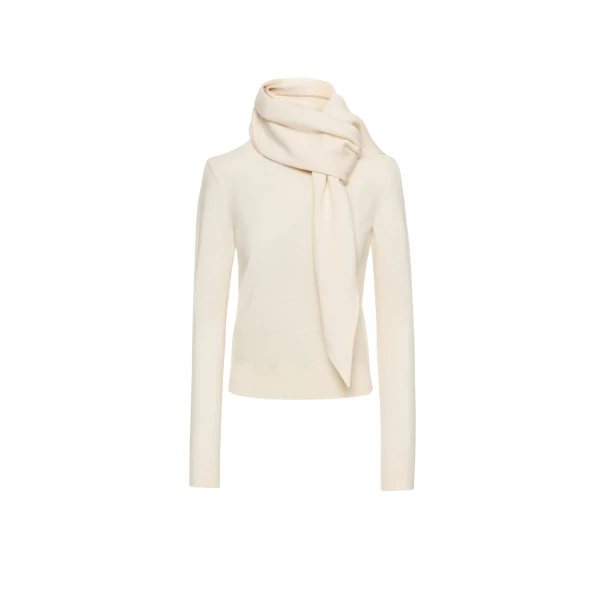 Oscar de la Renta Virgin Wool Pullover with Scarf - Oscar de la Renta Knitwear - American Couture - Shop at Coveti