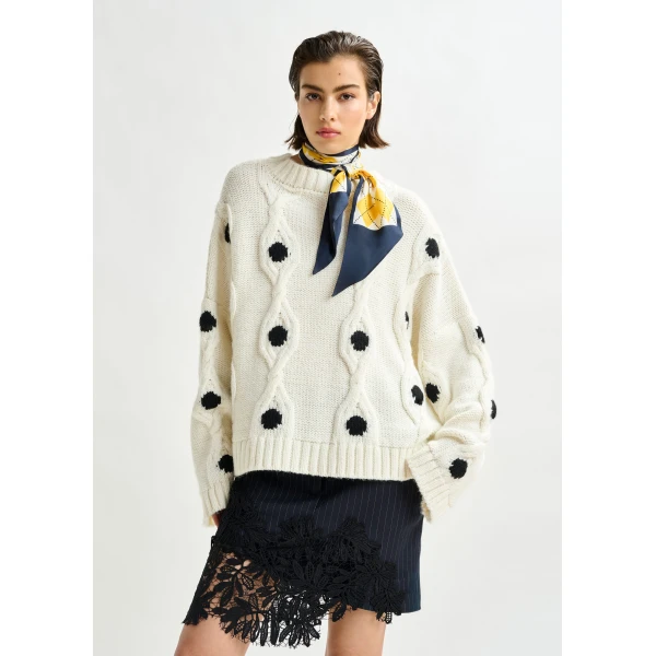 Essentiel Antwerp White and black polka-dot cable-knit sweater, view 2