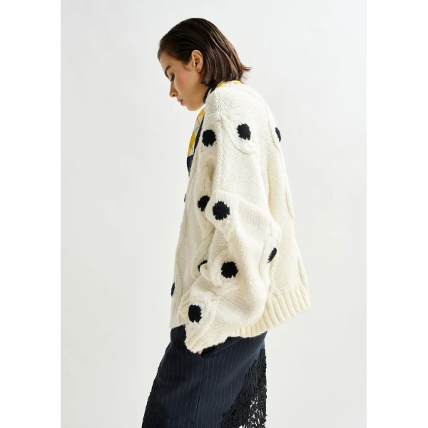 Essentiel Antwerp White and black polka-dot cable-knit sweater, view 3