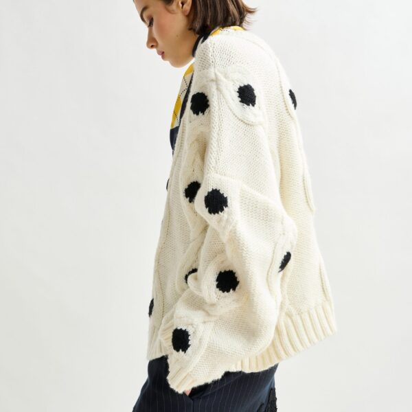 Essentiel Antwerp White and black polka-dot cable-knit sweater - Essentiel Antwerp Knitwear - Colorful Belgian Design - Shop at Coveti
