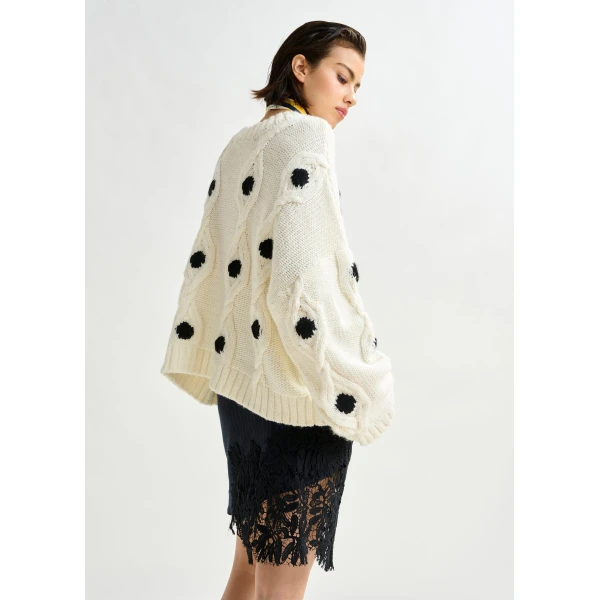 Essentiel Antwerp White and black polka-dot cable-knit sweater, view 4