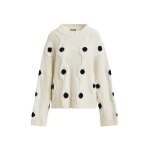 Essentiel Antwerp White and black polka-dot cable-knit sweater - Essentiel Antwerp Knitwear - Colorful Belgian Design - Shop at Coveti