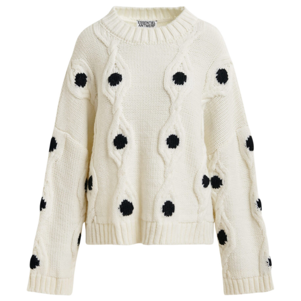 Essentiel Antwerp White and black polka-dot cable-knit sweater - Essentiel Antwerp Knitwear - Colorful Belgian Design - Shop at Coveti