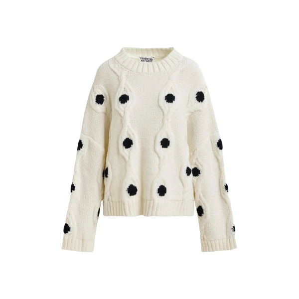 Essentiel Antwerp White and black polka-dot cable-knit sweater - Essentiel Antwerp Knitwear - Colorful Belgian Design - Shop at Coveti