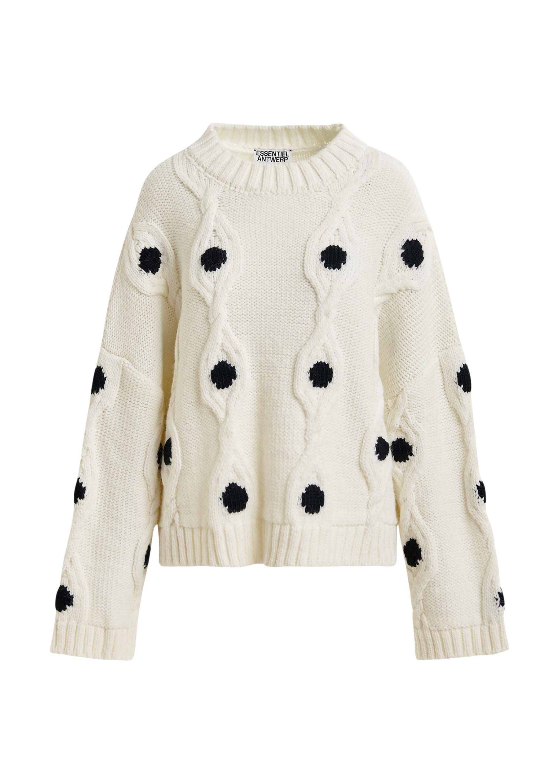 Essentiel Antwerp White and black polka-dot cable-knit sweater - Essentiel Antwerp Knitwear - Colorful Belgian Design - Shop at Coveti